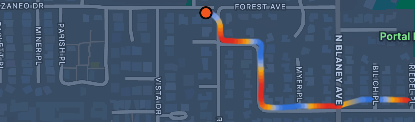 A live run in progress on a map of Central Park, the route traced behind the runner in orange.
